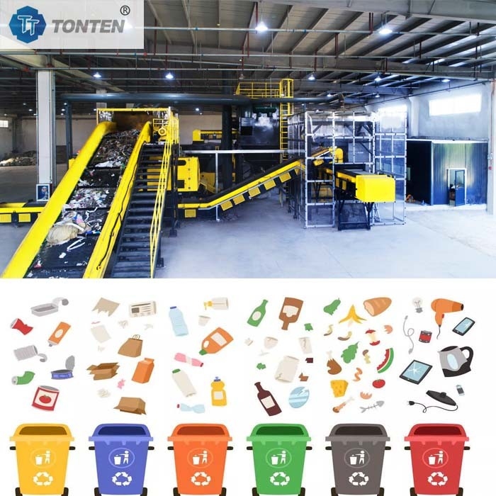 Đường phân loại rác trong nhà xử lý nhà máy phân loại chất thải rắn ướt